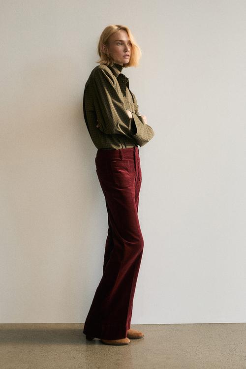 Flared corduroy trousers - dark red