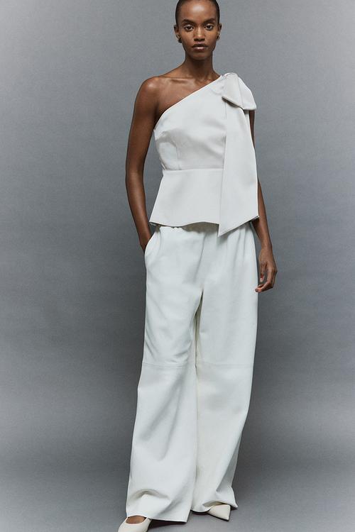 Bow-detail one-shoulder top - cream