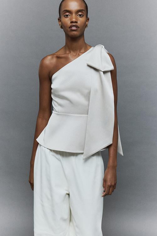 Bow-detail one-shoulder top - cream