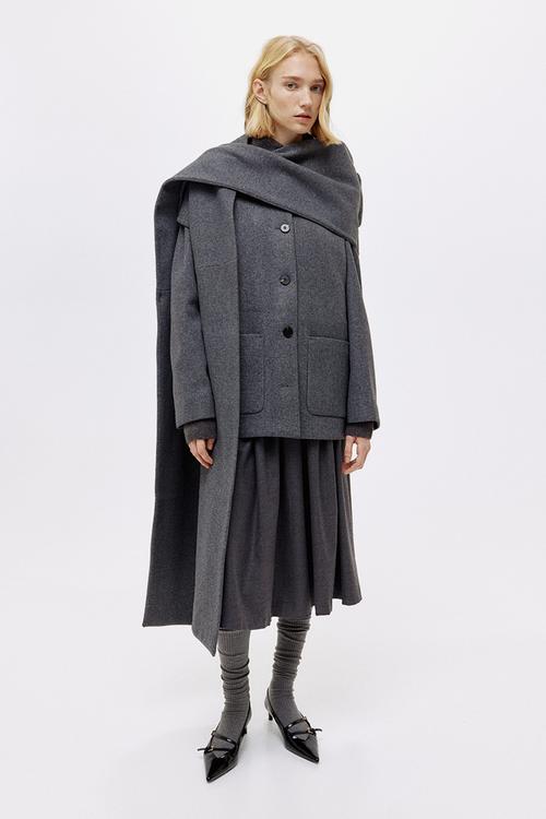 Scarf-detail coat - dark grey