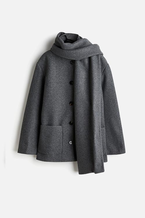 Scarf-detail coat - dark grey