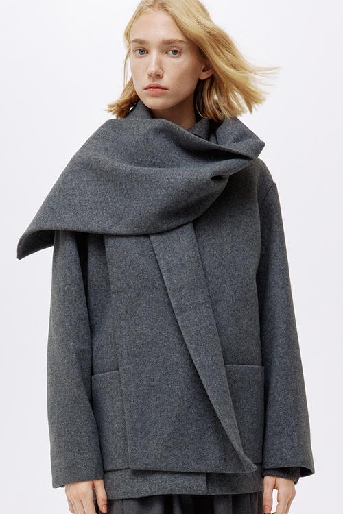 Scarf-detail coat - dark grey