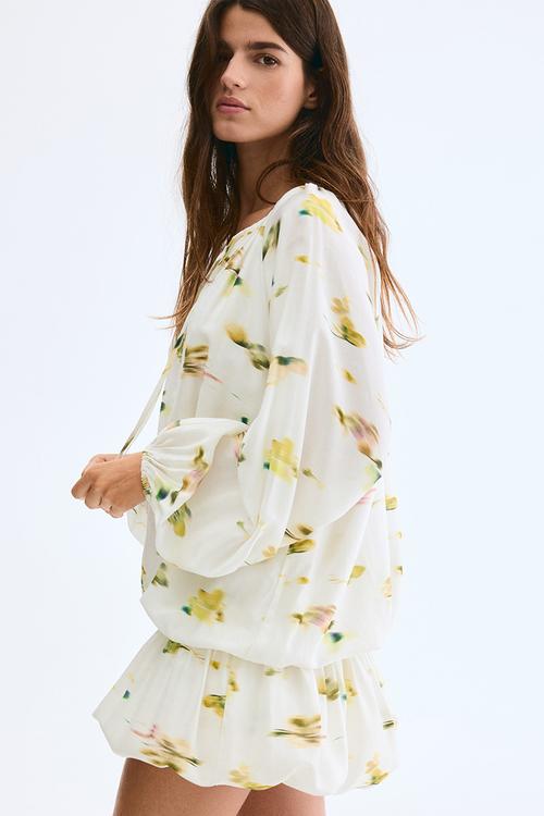 Bubble-hem dress - white/patterned