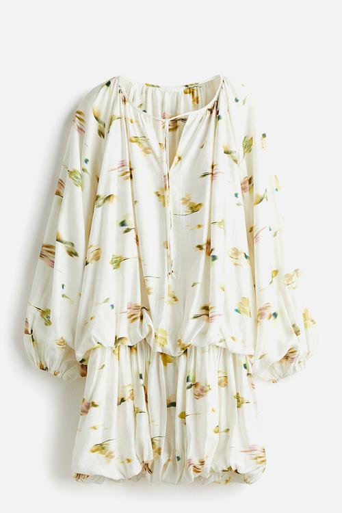 Bubble-hem dress - white/patterned