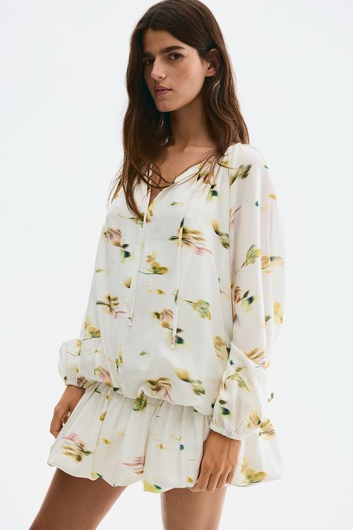 Bubble-hem dress - white/patterned
