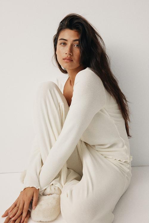 Brushed jersey pyjamas - cream