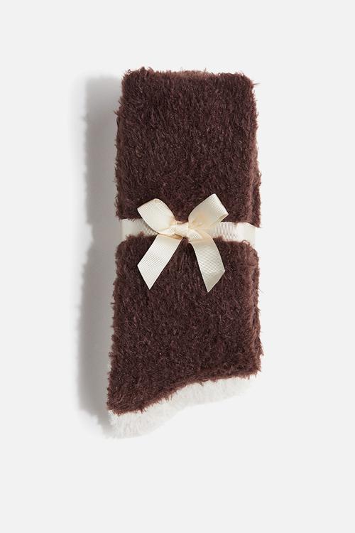 2-pack fluffy socks - dark brown/white