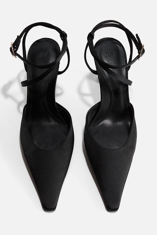 Pointed satin court shoes - black