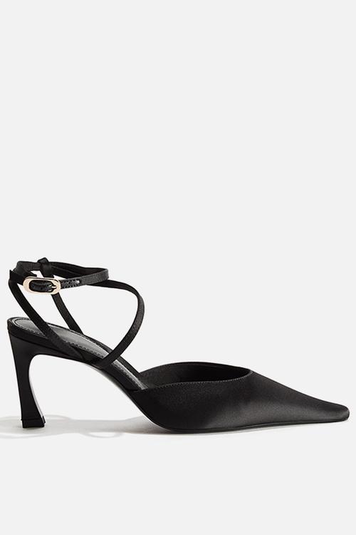 Pointed satin court shoes - black