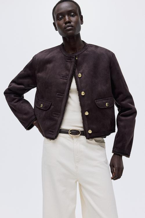 Pile-lined jacket - dark brown