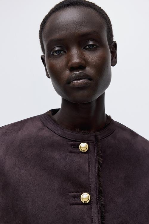 Pile-lined jacket - dark brown