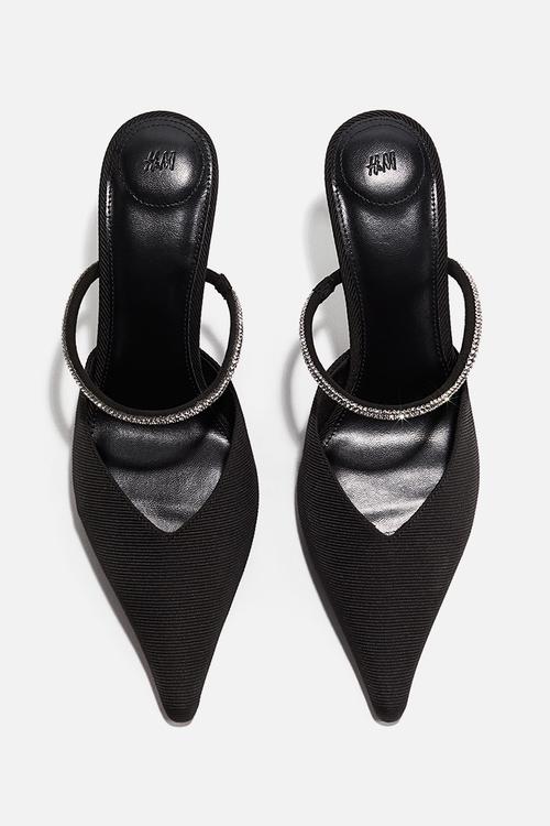 Embellished heeled mules - black