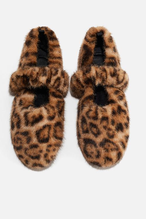 Fluffy slippers - beige leopard print