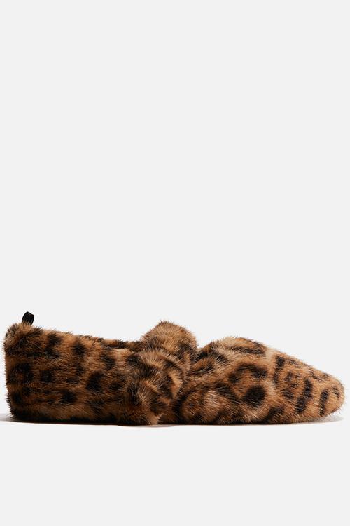 Fluffy slippers - beige leopard print