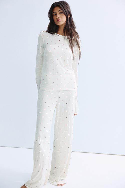 Pointelle jersey pyjamas - white/hearts