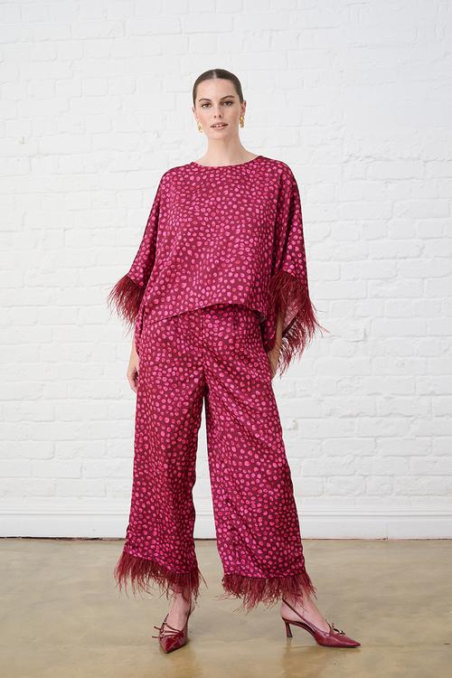 Sizzle Pants with Feather Trim - Pink