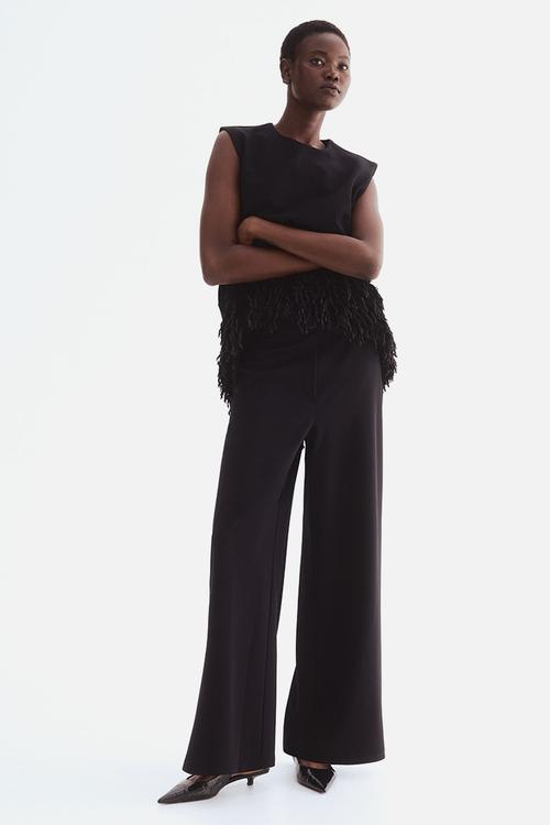 Wide jersey trousers - black
