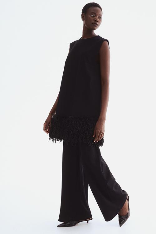 Wide jersey trousers - black