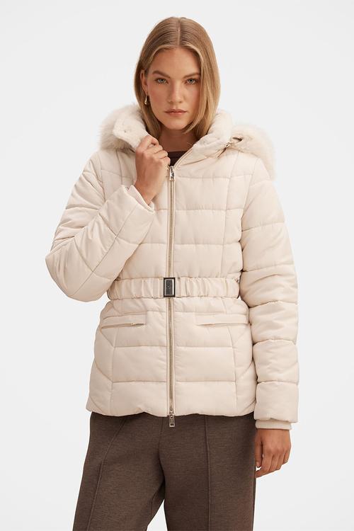 Macey Short Puffer Jacket in Cream