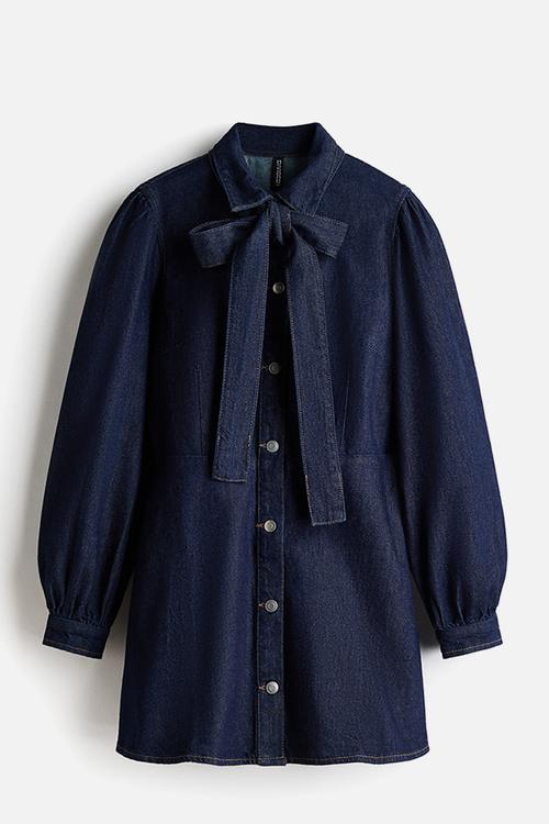 Tie-detail denim dress - dark denim blue