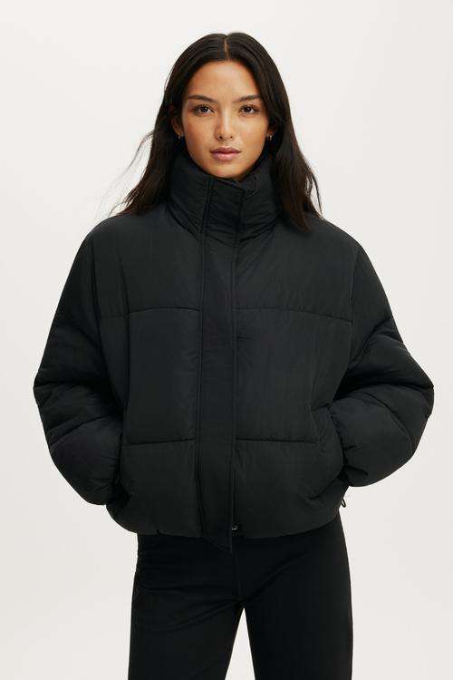 Sherpa Quilted Hooded Jacket - Black