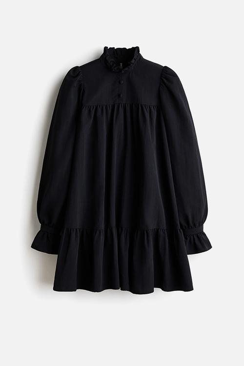 Frill-collared dress - black
