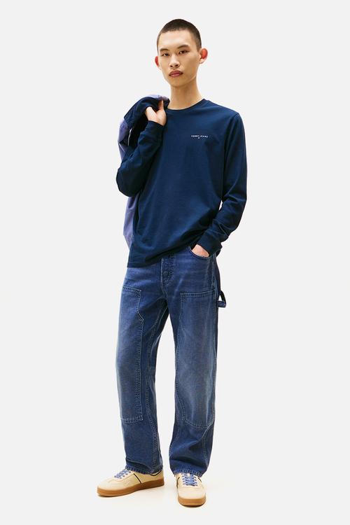 Tjm Slim Chest Linear Ls Tee Ext - Dark Night Navy