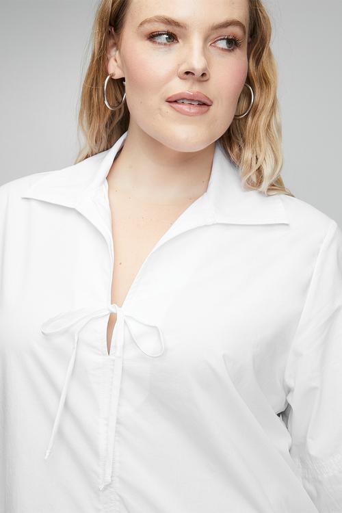 Plus Cotton Tie Detail Blouse - White