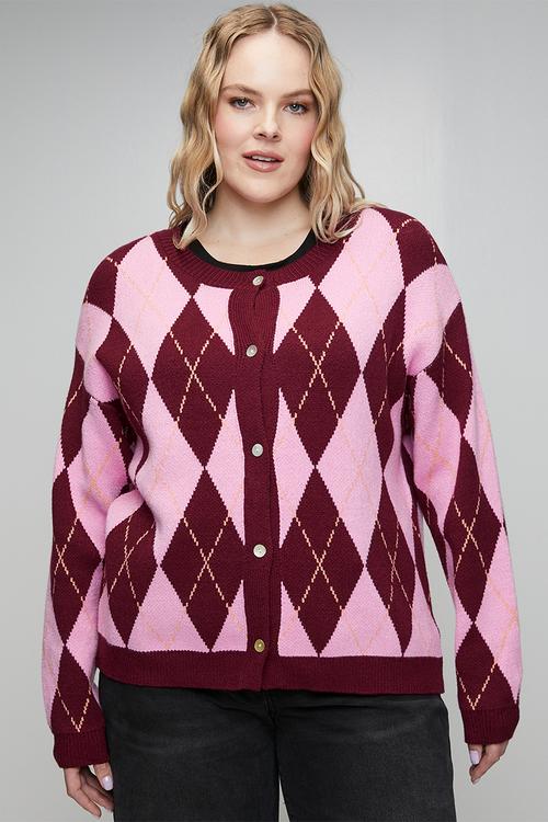 Plus Heavyweight Cardigan in Argyle - Multi