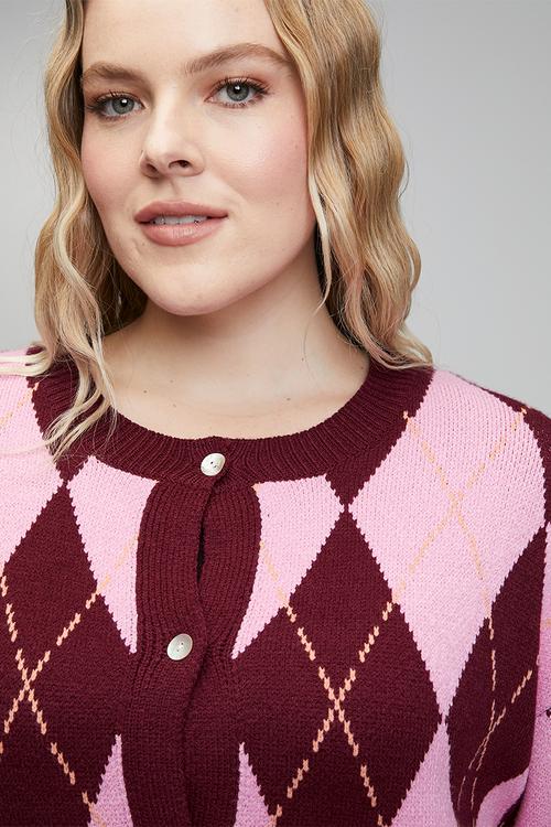 Plus Heavyweight Cardigan in Argyle - Multi