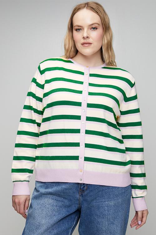 Plus Lightweight Cardigan in Heritage Stripe - Multi