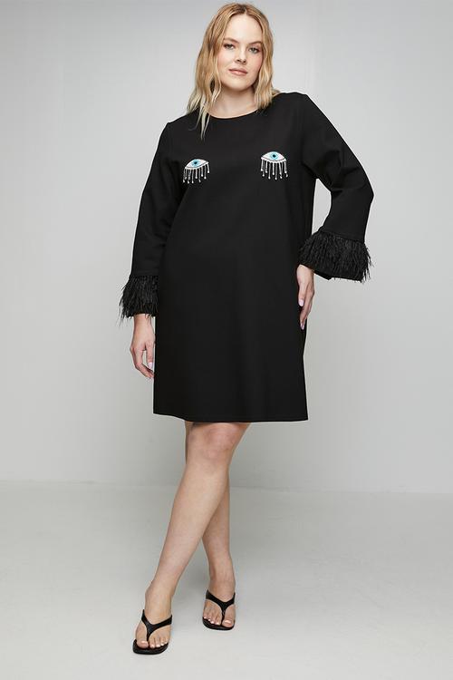 Plus The Eye Candy Feather Dress - Black