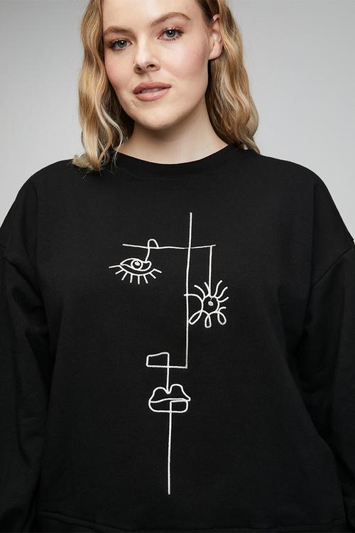 Plus Cornelli Face Sweat Top - Black