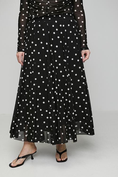 Plus Panelled Lined Mesh Skirt - Black