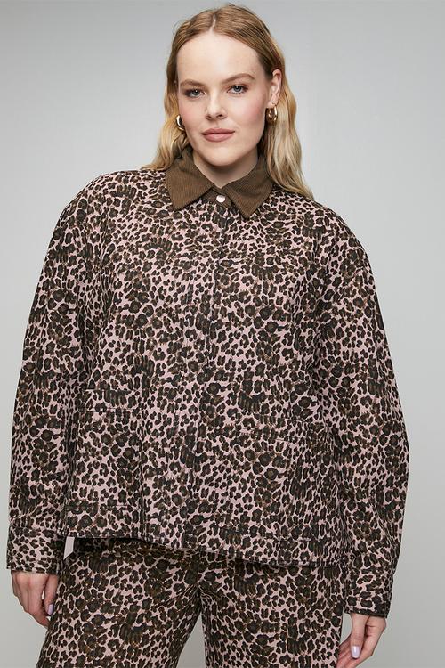 Plus Denim Barn Jacket - Pink Animal