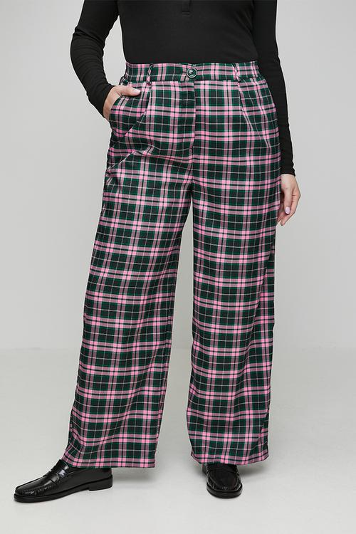 Plus Check Straight Leg Trousers - Pink/Green