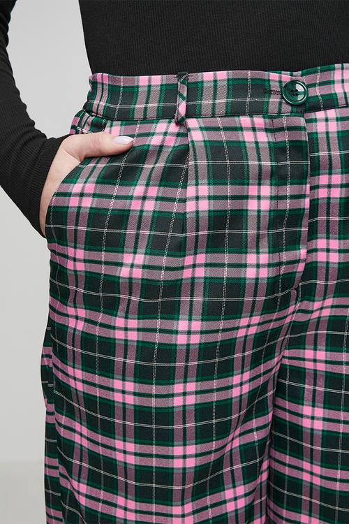 Plus Check Straight Leg Trousers - Pink/Green