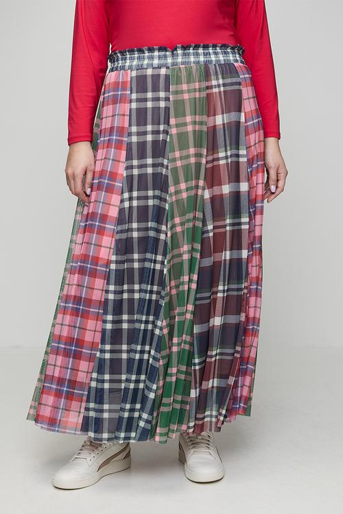 Plus Panelled Lined Mesh Check Skirt - Multi