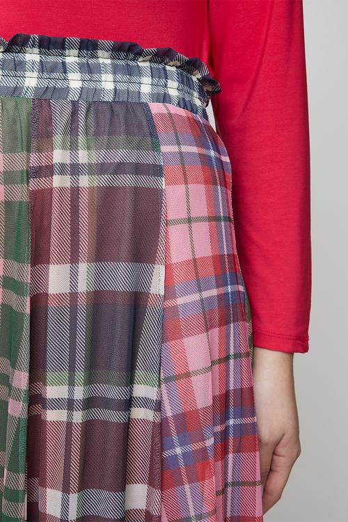 Plus Panelled Lined Mesh Check Skirt - Multi