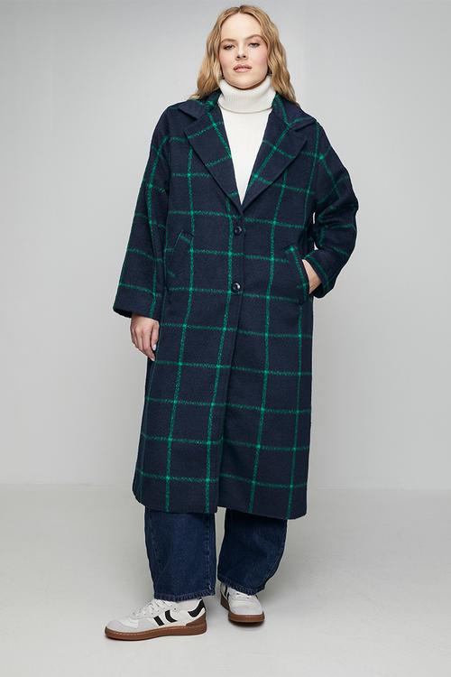Plus Melton Coat Grid- Ink/Green