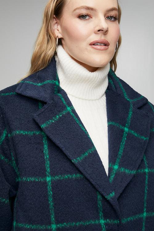 Plus Melton Coat Grid- Ink/Green