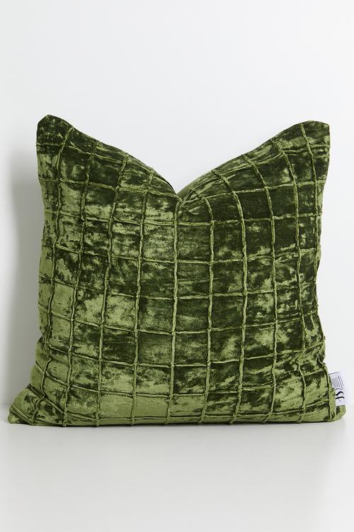 Block Stitch Velvet Cushion Cover - Olive