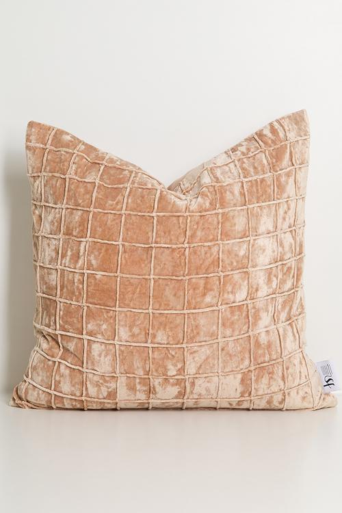 Block Stitch Velvet Cushion Cover - Mauve