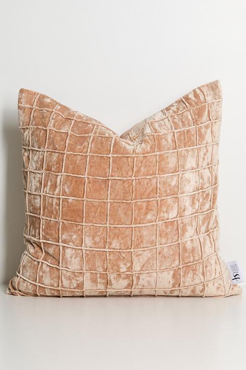 Block Stitch Velvet Cushion Cover - Mauve