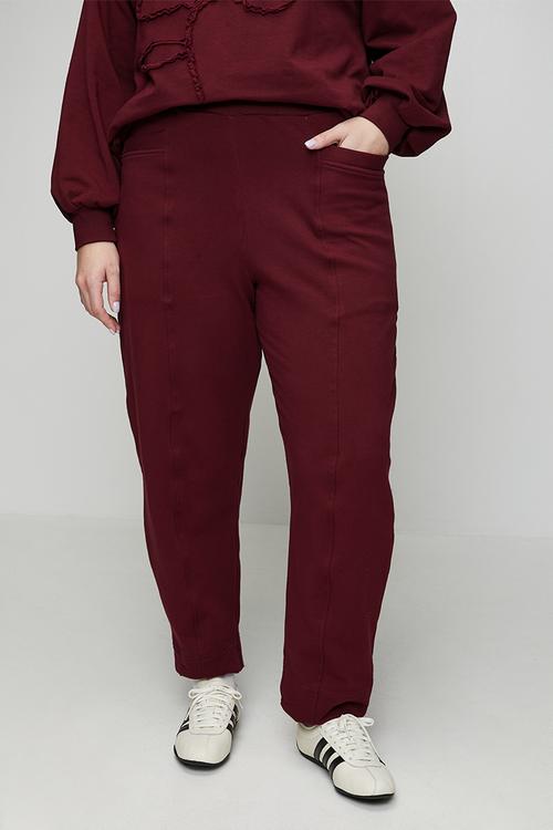 Plus Barrel Leg Sweat Pants - Burgundy