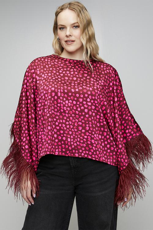 Plus Sizzle Feather Kimono Top - Pink