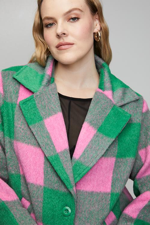 Plus Melton Coat Check - Pink/Green