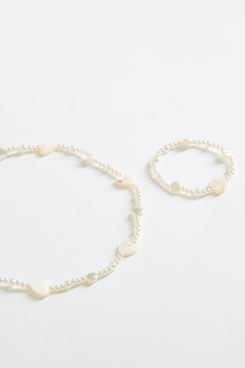 Kids Fashion Necklace & Bracelet Set - Vanilla/Beaded Pearl Hearts