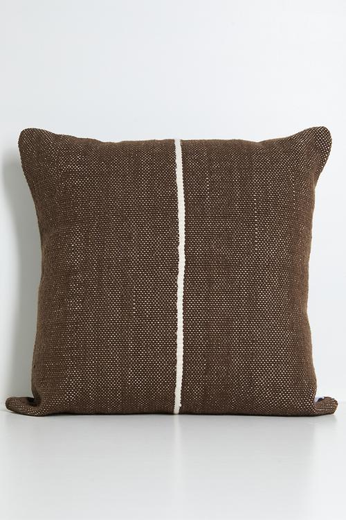 Contrast Embroidery Woven Cushion Cover - Choc