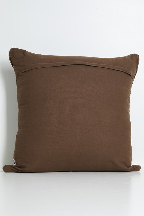 Contrast Embroidery Woven Cushion Cover - Choc